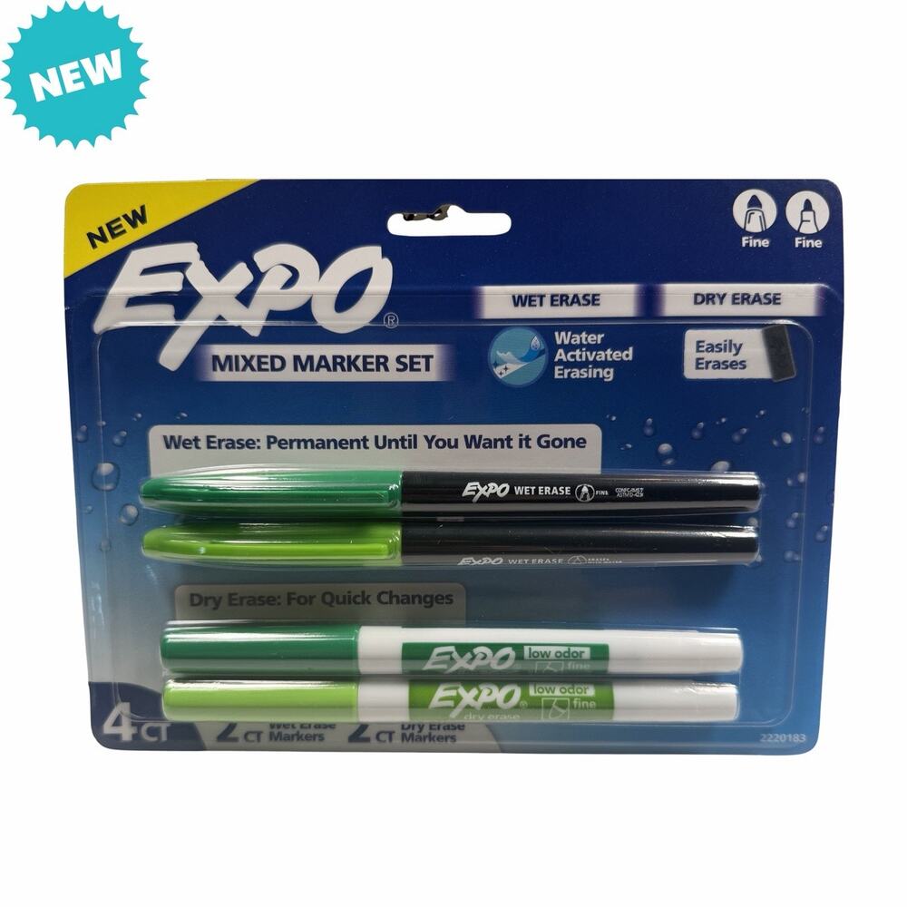 Expo Mixed Marker Set 4 Count Green Wet Erase Dry Erase Fine Tip
